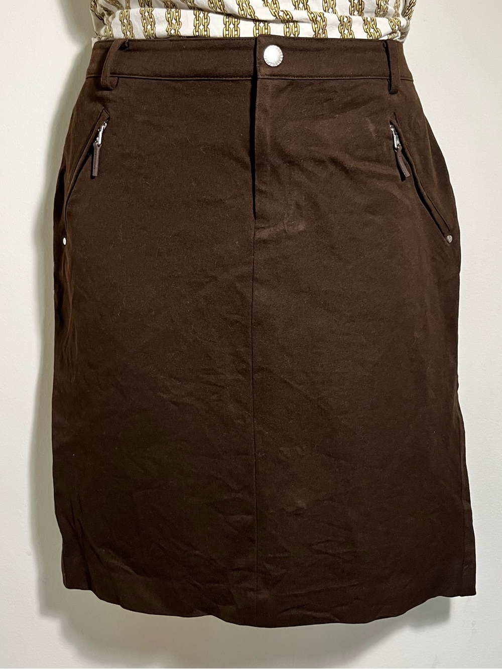 Ralph Lauren Dark Brown Pencil Skirt with Zip Pockets